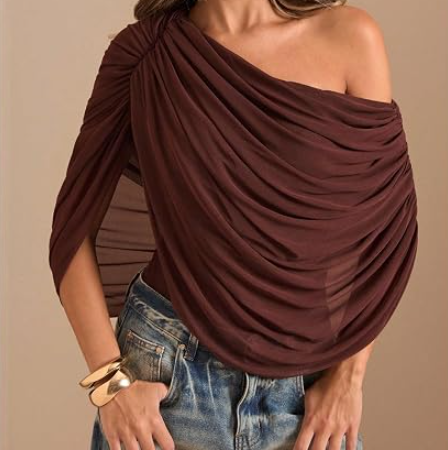 Women's Ruched Asymmetrical Off Shoulder Bodysuit