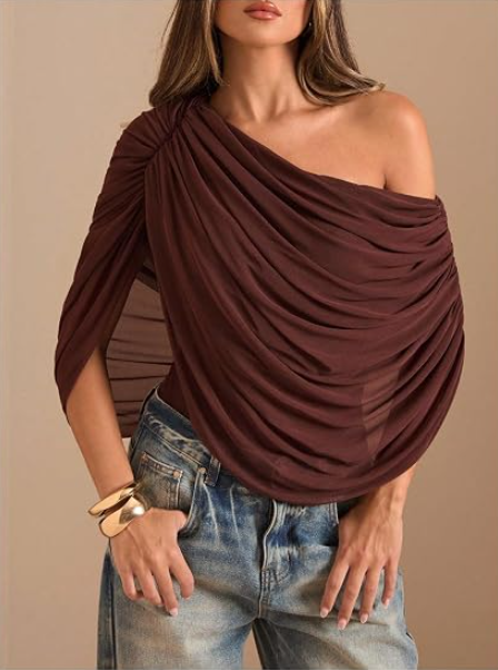 Women's Ruched Asymmetrical Off Shoulder Bodysuit