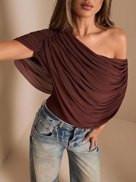 Women's Ruched Asymmetrical Off Shoulder Bodysuit - Image 2