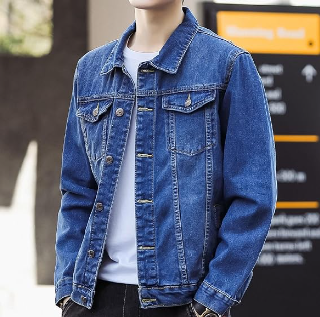 Men's Distressed Slim Fit Lightweight Denim Jacket