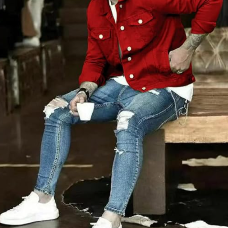 Men's Casual Button Front Denim Trucker Jacket