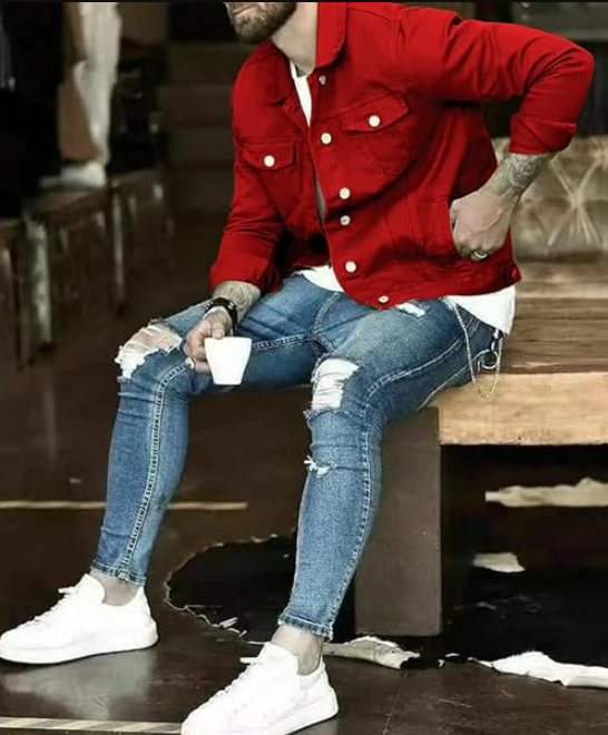 Men's Casual Button Front Denim Trucker Jacket