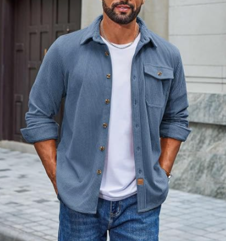 Men's Corduroy Button Front Shirt Jacket