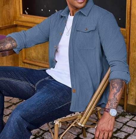 Men's Corduroy Button Front Shirt Jacket - Image 2