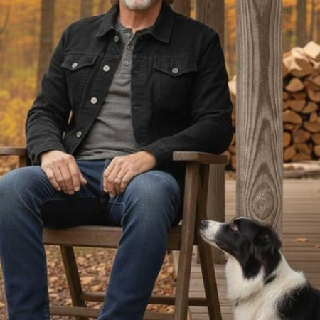 Men's Classic Black Denim Jacket with Multiple Pockets