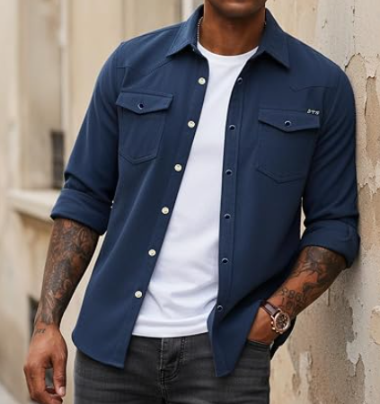 Men's Western Corduroy Button Front Shirt Jacket