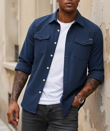 Men's Western Corduroy Button Front Shirt Jacket