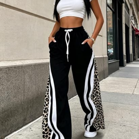 Women's Leopard Print Baggy Wide Leg Sweatpants