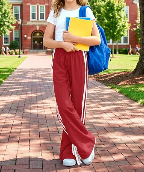 Girls' Striped Wide Leg Track Pants - Image 2