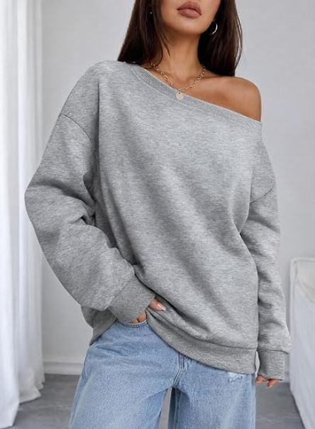 Women's Oversized Long Sleeve Off Shoulder Sweatshirt - Image 2