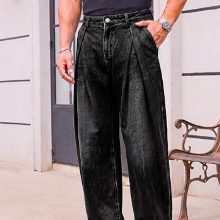 Men's Loose Fit Pleated Barrel Jeans