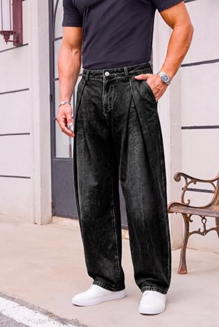 Men's Loose Fit Pleated Barrel Jeans