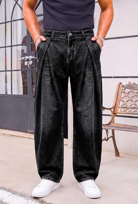 Men's Loose Fit Pleated Barrel Jeans - Image 2