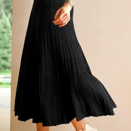 Women's Wool Blend Pleated A-Line Long Skirt
