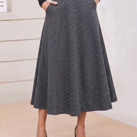 Women's Plaid A-Line Skirt with Elastic Waist and Pockets