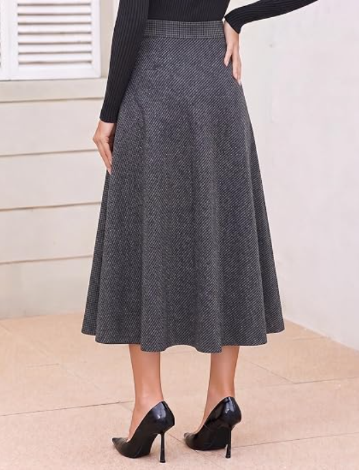 Women's Plaid A-Line Skirt with Elastic Waist and Pockets - Image 2