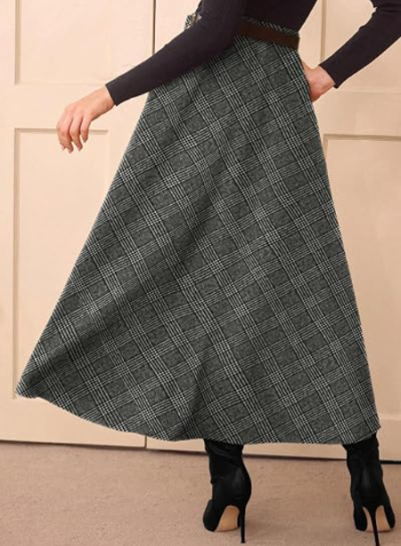 Women's High Waist Flared Plaid A-Line Skirt