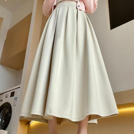 Women's Pleated A-Line Wool Blend Midi Skirt