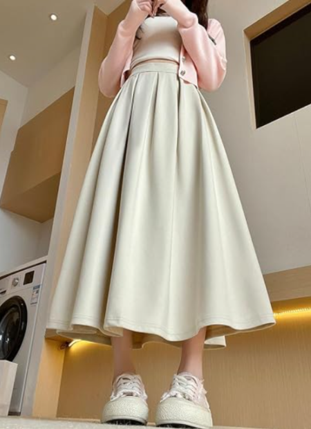 Women's Pleated A-Line Wool Blend Midi Skirt
