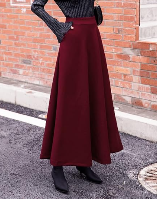 Women's Vintage Plaid High Waist Wool Blend Maxi Skirt